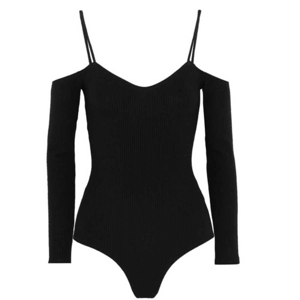Reformation katy ribbed black bodysuit